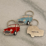 1964 MK1 Mini metal keyrings in cedar green colorado red and honolulu blue gifts
