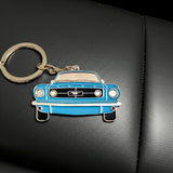1965 Ford Mustang metal keyring in light blue
