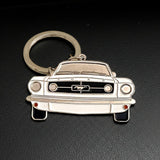 1965 Ford Mustang metal keyring in white
