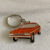 Orange 1971 Ford Capri metal keyring classic car gift