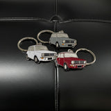 1974 Mini Clubman metal keyrings in red white and silver classic British car gifts