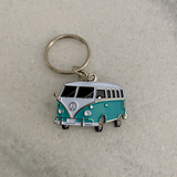 Aqua retro surf van small metal keyring for car keys