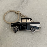 Black 1957 Chevrolet Bel Air metal keyring for classic car keys