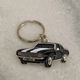 Black 1969 Chevrolet Camaro RS metal keyring for classic car keys