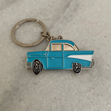 Blue 1957 Chevrolet Bel Air premium enamel metal keyring automotive gift
