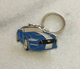 Blue modern Ford Mustang premium enamel metal keyring automotive gift