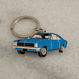 Bright Blue Holden HK Monaro metal keyring for classic car keys
