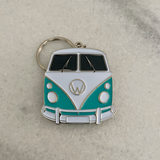 Large aqua retro camper van metal keyring for vehicle keys