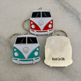 Large retro camper van metal keyrings in aqua red and yellow vintage travel gifts
