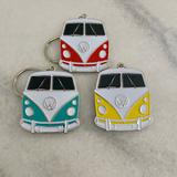 Large retro camper van metal keyrings in aqua red and yellow vintage travel gifts
