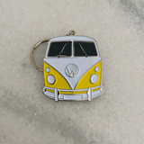 Large yellow retro camper van premium enamel metal keyring travel gift