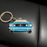 Light Blue 1965 Ford Mustang metal keychain close up view