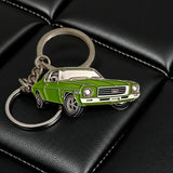 Lime Green Holden HQ Monaro metal keychain close up view