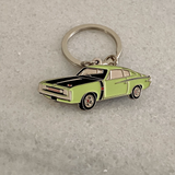 Lime Green Valiant Charger metal keychain close up view