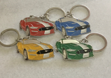 Modern Ford Mustang metal car keyrings in red, yellow, green, and blue muscle car gifts