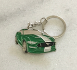 Green modern Ford Mustang metal alloy keychain for automotive fans