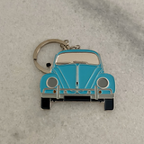 Pale blue retro bug metal car keyring for classic keys
