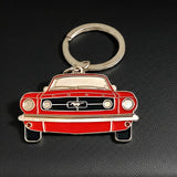 Red 1965 Ford Mustang metal keyring for classic car keys
