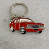 Red 1973 Ford TC Cortina metal keychain close up view
