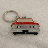 Red Ford Falcon XW metal keychain close up view