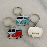 Retro surf van small metal keyrings in aqua red and yellow vintage camper gifts