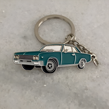 Turquoise Mist 1965 Buick Skylark metal keychain close up view