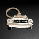 White 1965 Ford Mustang premium enamel metal keyring automotive gift
