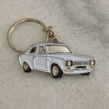 White Ford Mk1 RS Escort metal keyring for classic car keys