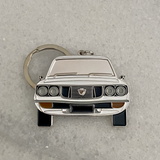 White Mazda RX3 premium enamel metal keyring automotive gift