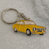 Yellow Ford Mk1 RS Escort metal keychain close up view