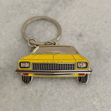 Yellow Holden LH Torana metal keychain close up view